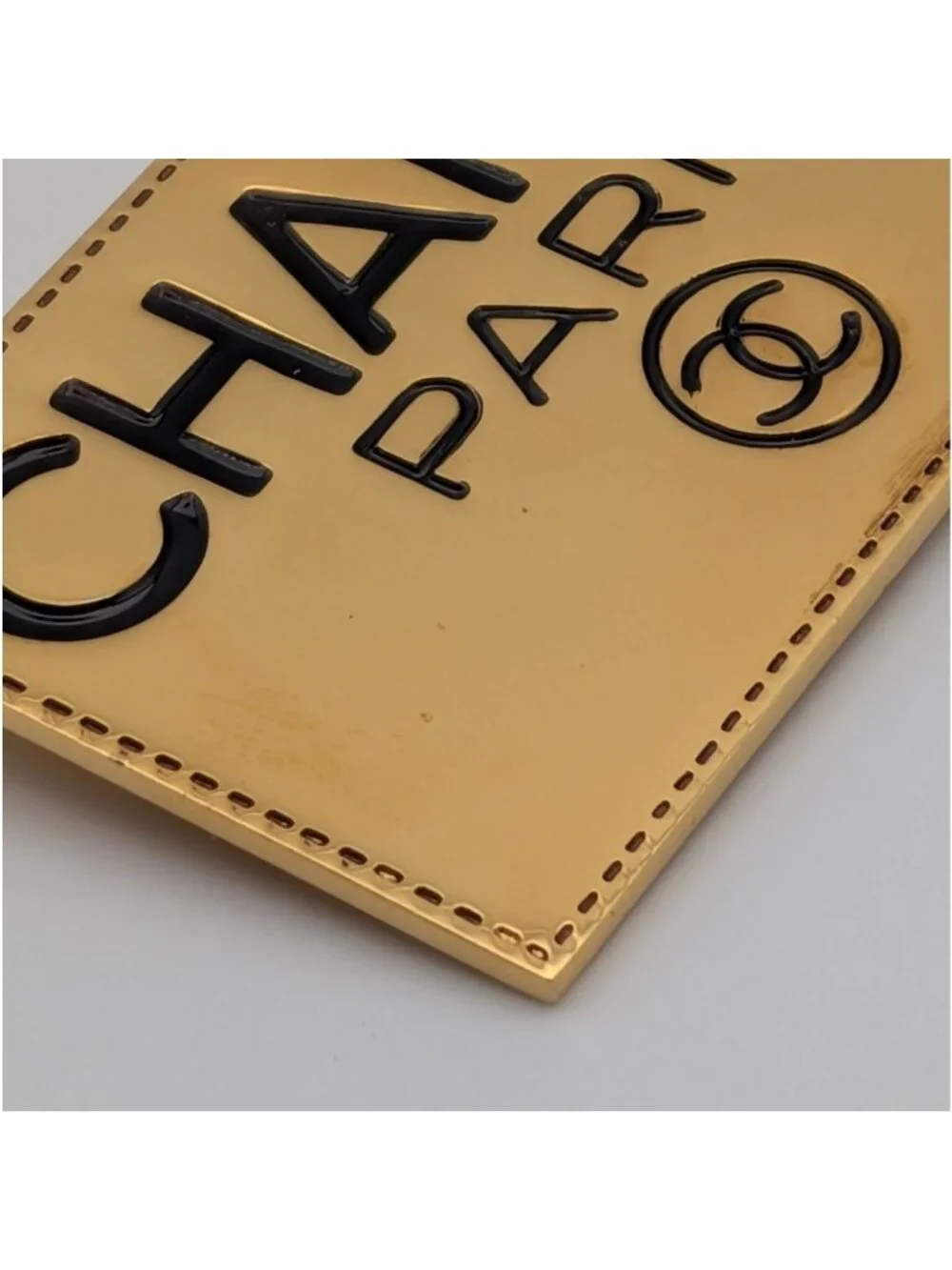 Chanel Brooch CC Logo Plate Gold First Era Vintage